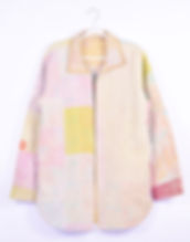 Statement piece - long jacket made from light colored patchwork quilt - FRONT