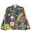 Thumbnail: dark green velvet jacket with bright leaves, flowers and mushroom embroidered on it - front view