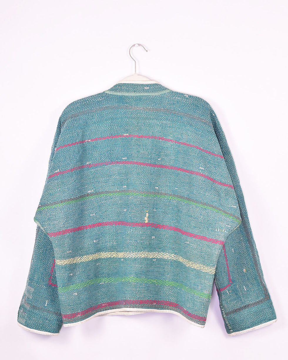 oversized jacket made from teal kantha quilt