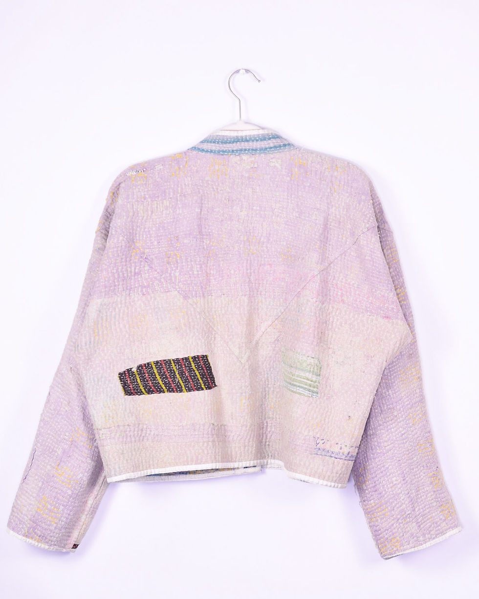 Thumbnail: cropped jacket made from patchwork kantha quilts - back side