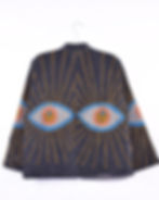 dark grey embroidered jacket with evil eyes embroidered on it - front view