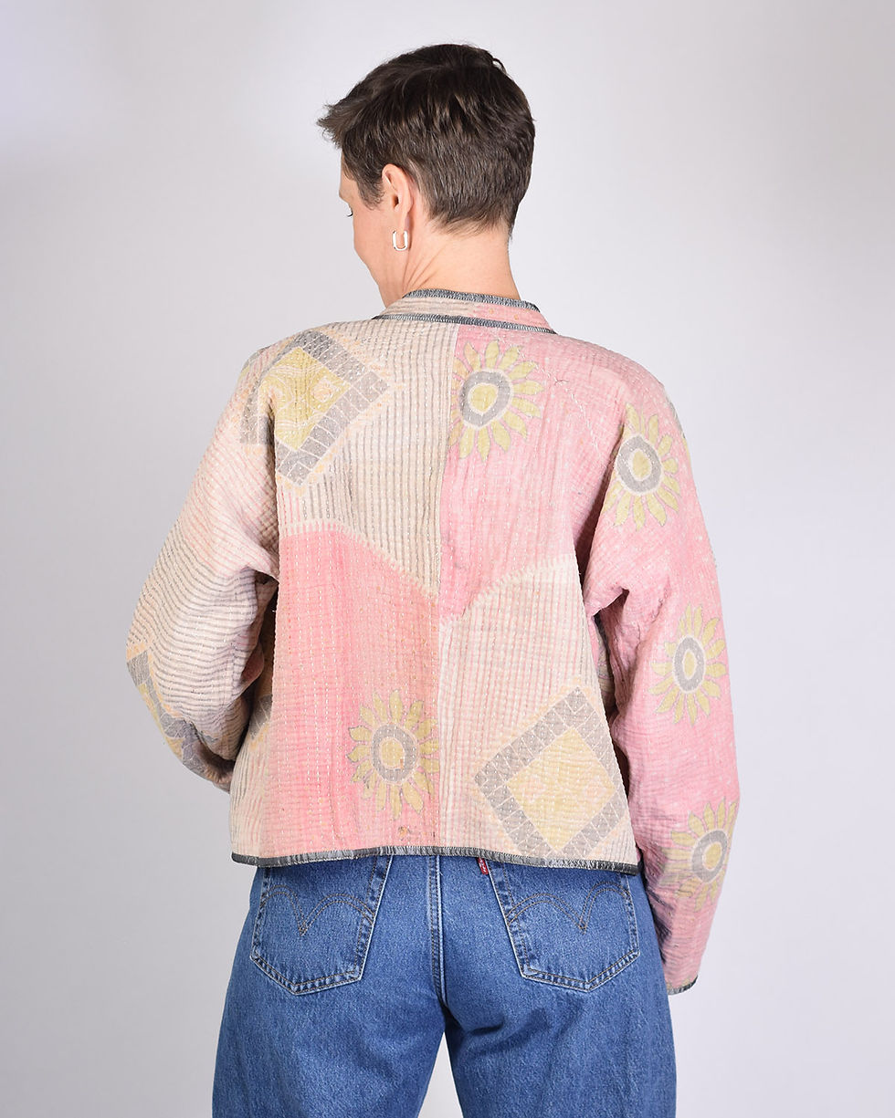 Thumbnail: Person wearing pastel colored cropped quilted jacket - back view