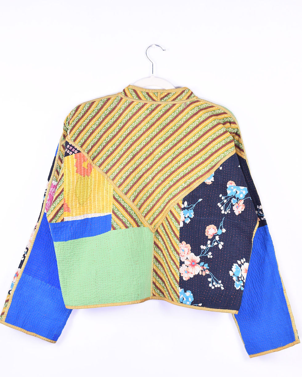 colorful cropped quilted jacket - back view