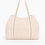 Thumbnail: Handwoven tote bag with beaded details. Cream, neutral colors and black.