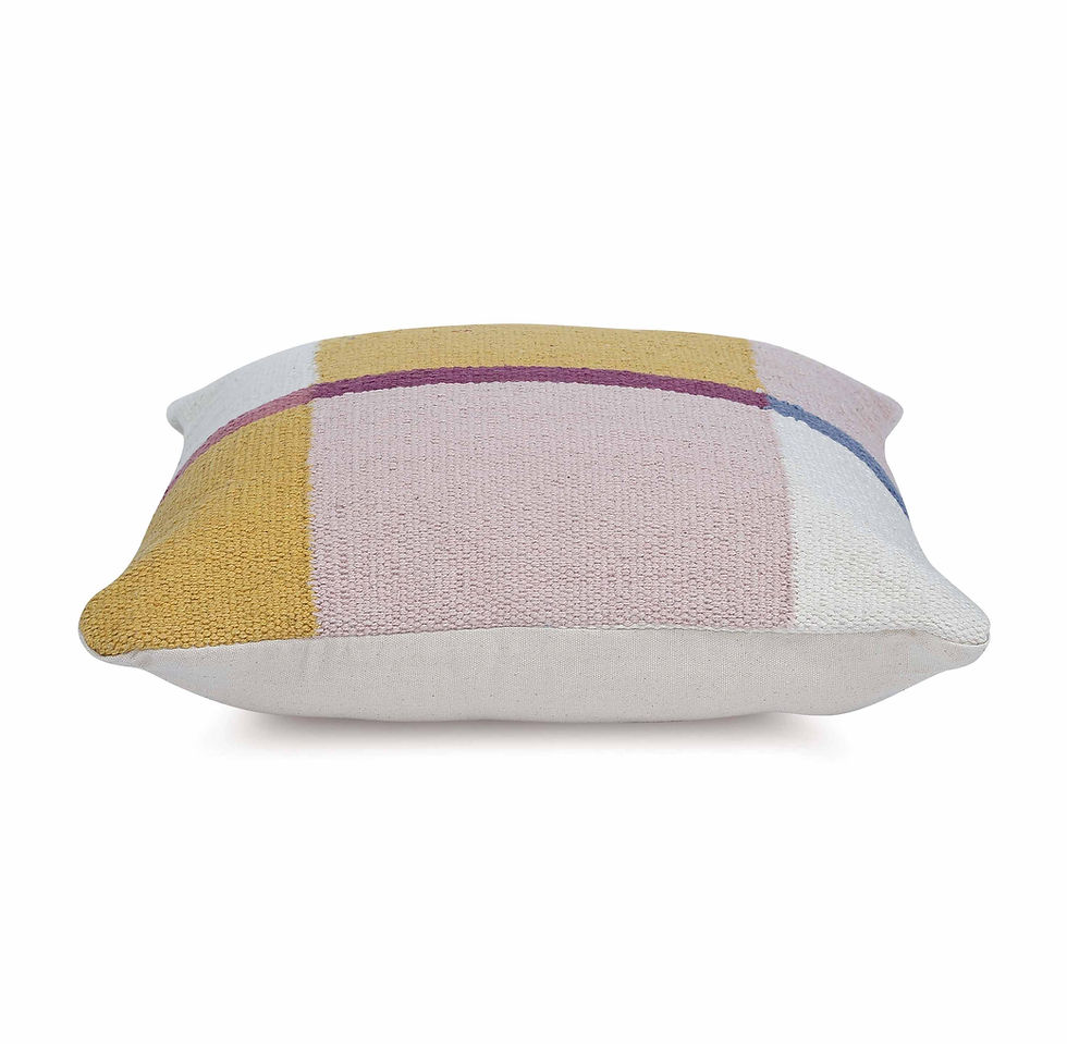 Thumbnail: Pillow with purple, pink, yellow and cream squares - Meticulously handcrafted
