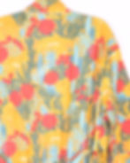 gold and red colored cotton robe with flowers and jungle cats printed on it