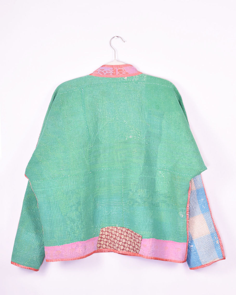 colorful oversized quilted jacket made from colorful kantha quilts