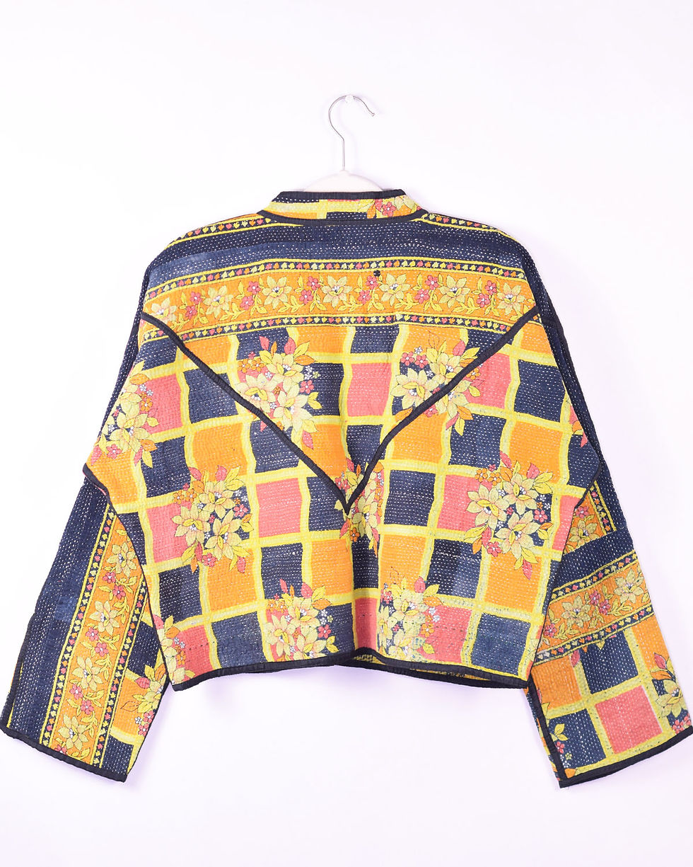 cropped jacket made of colorful checkered quilt