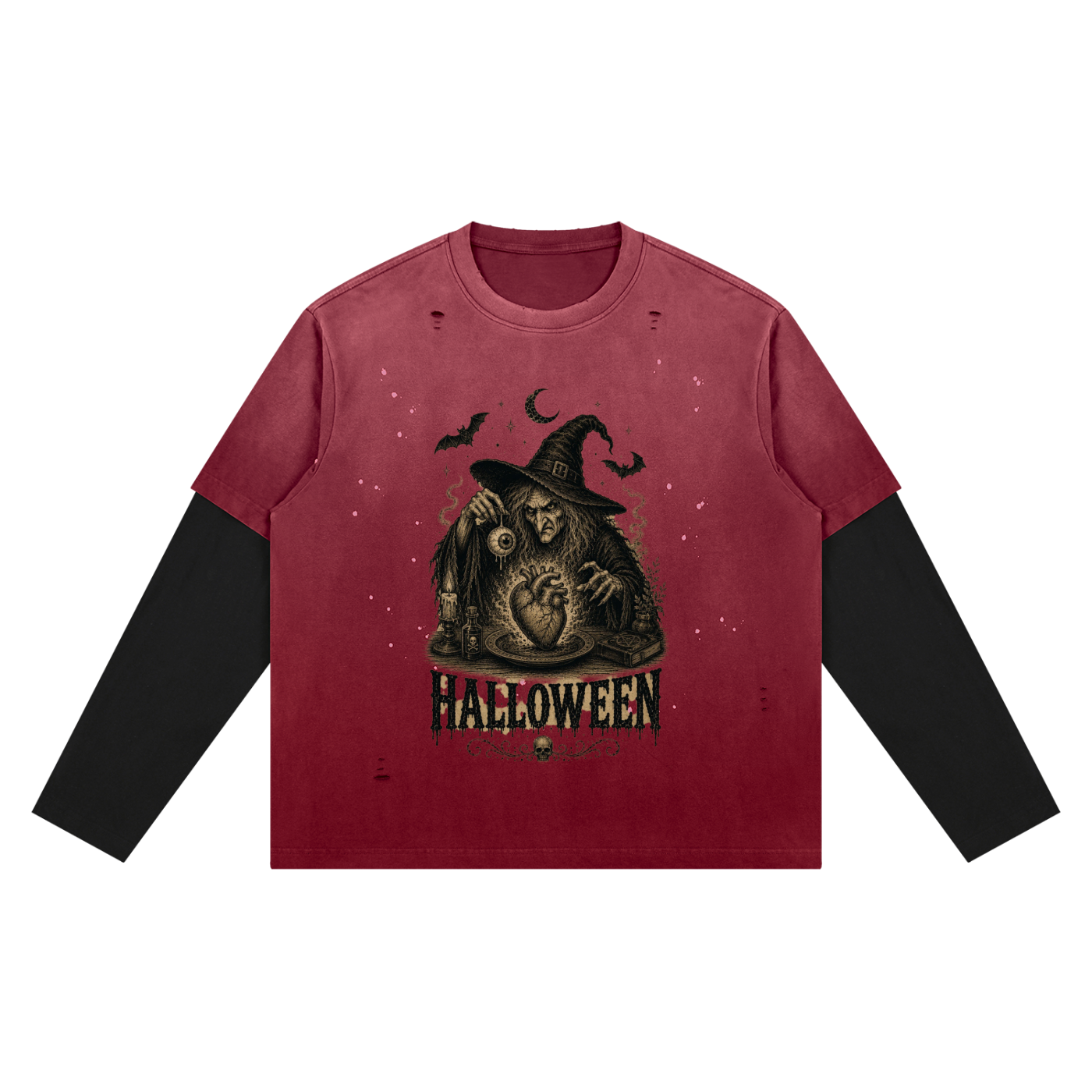 I Heart Halloween Vintage Wash Distressed Layer T-Shirt