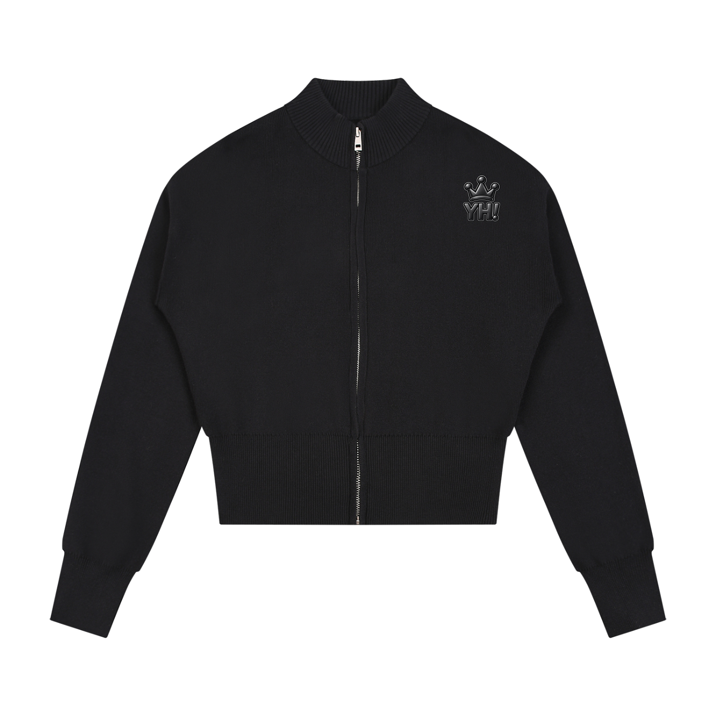 YH! Black Mock Neck Zip Up Cardigan