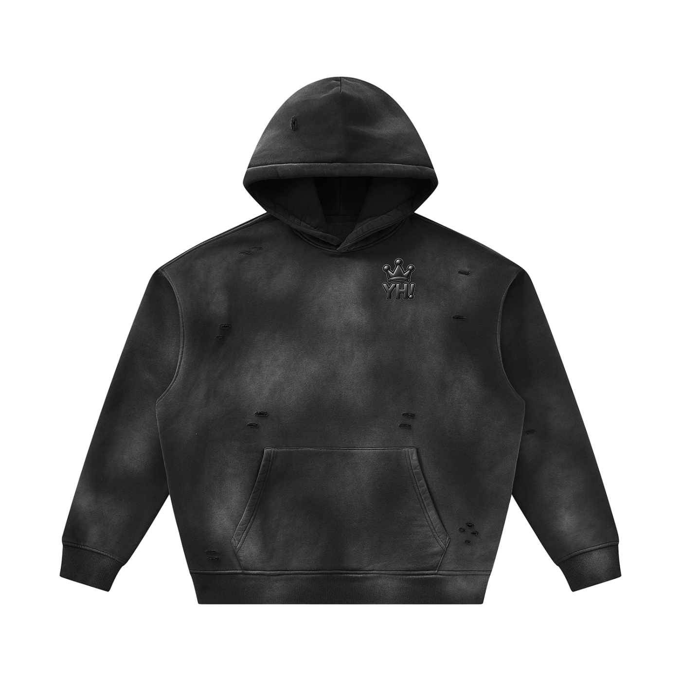 YH! Black Sunfade Frayed Fleece Hoodie