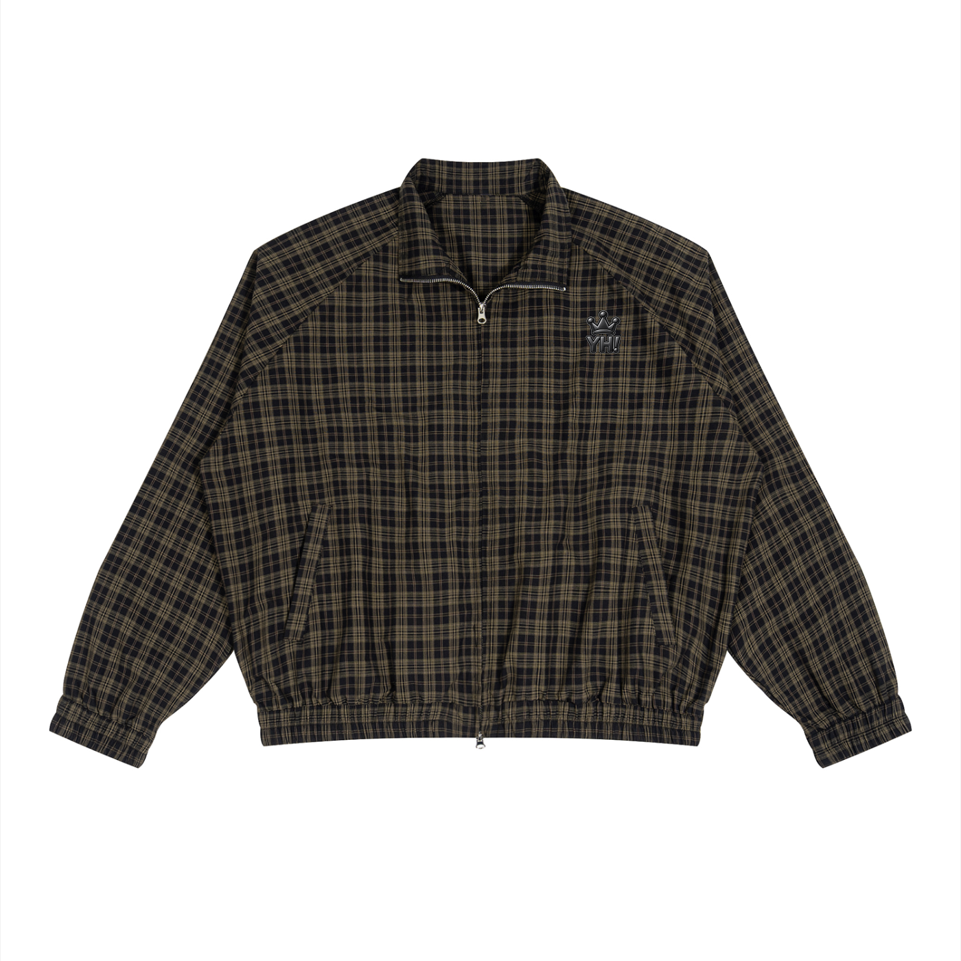 YH! Black Plaid Full-Zip Track Jacket