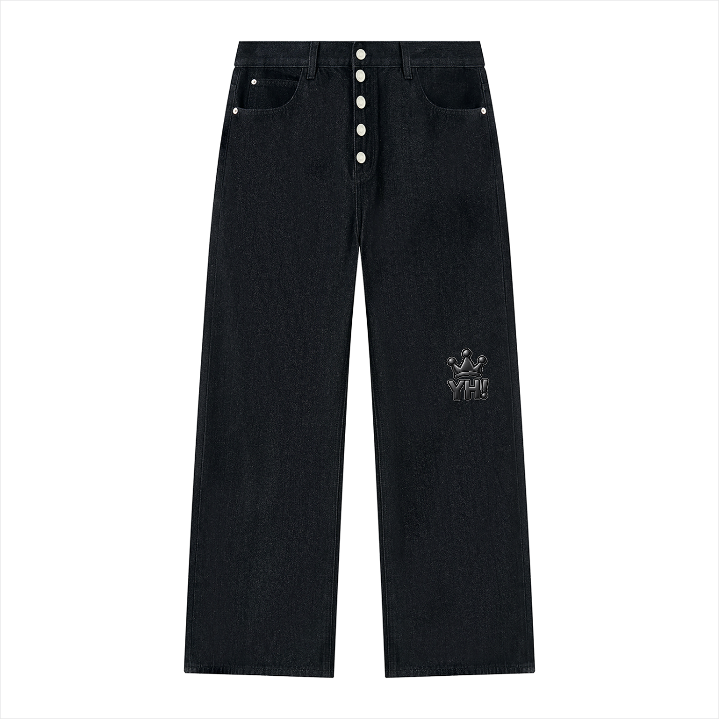 YH! Black Mens Vintage Wash Wide Leg Denim Jeans