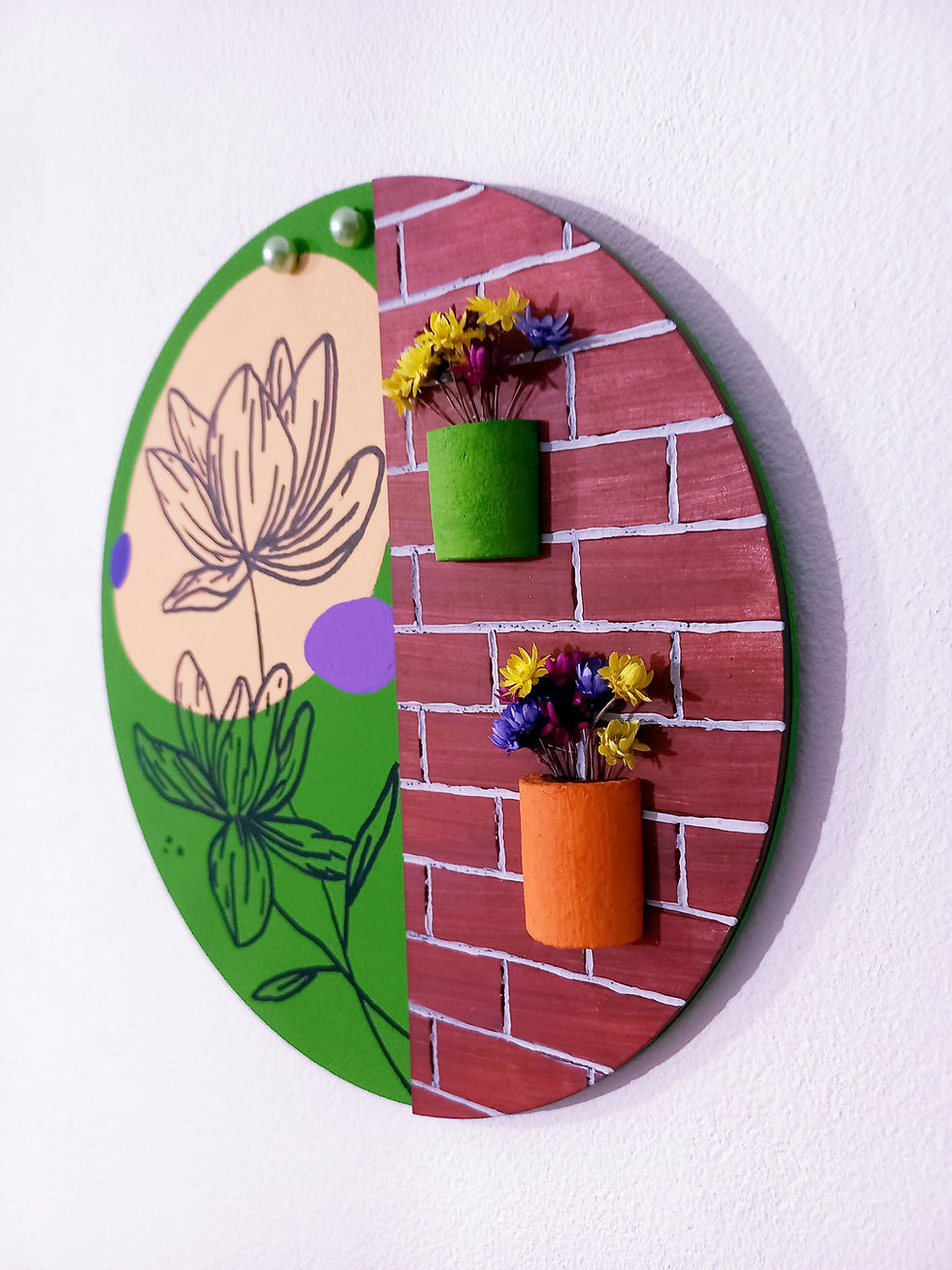 Miniatura: Pintura e Colagem em MDF | Muro com Flores