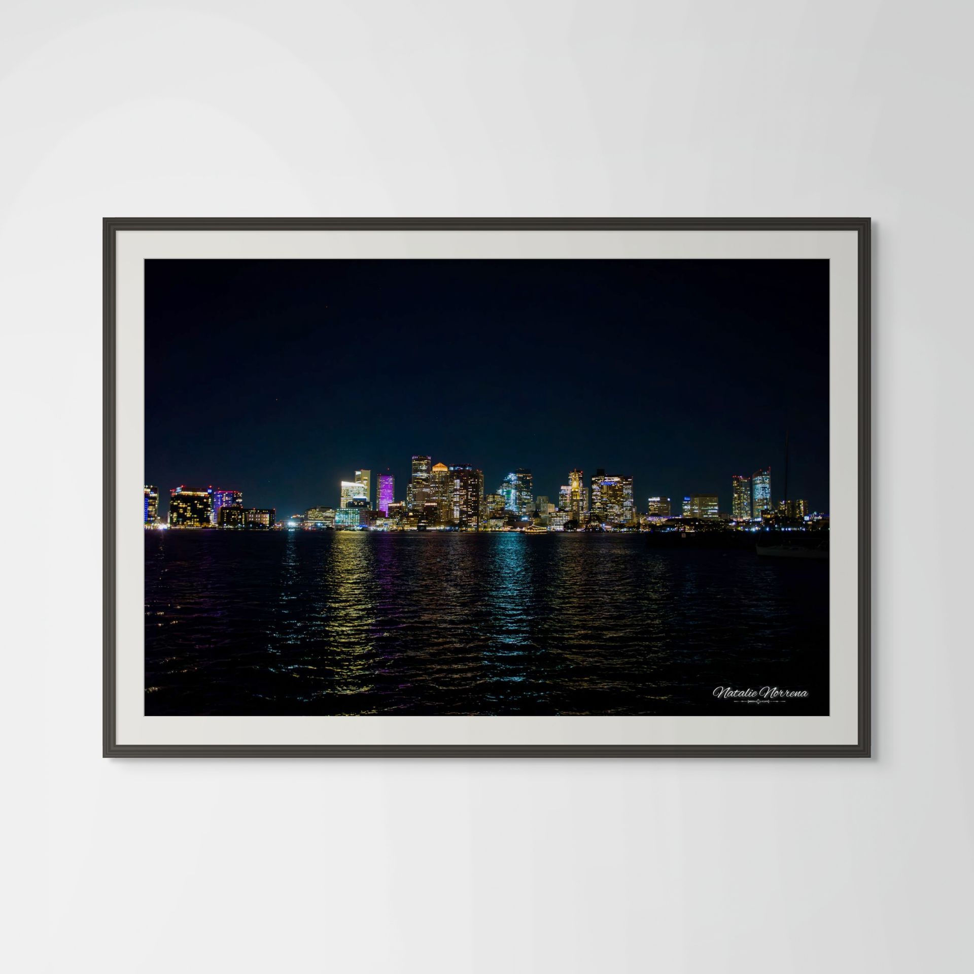 Boston Skyline Giclée Print: City Lights Dance on Harbor Waters