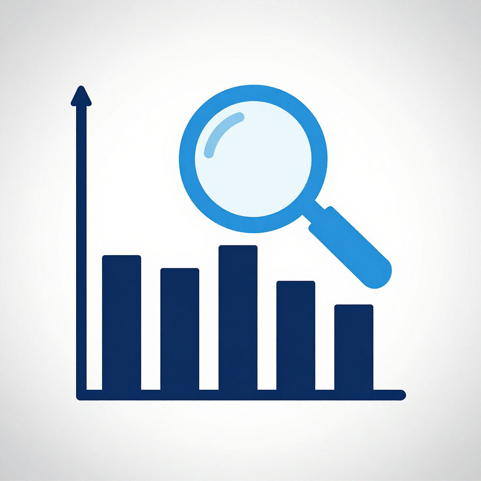 Magnifying glass over bar chart for appraisal services