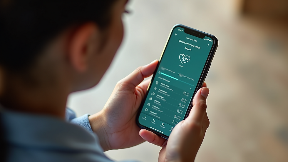 High-angle view of a smartphone showing a health management application