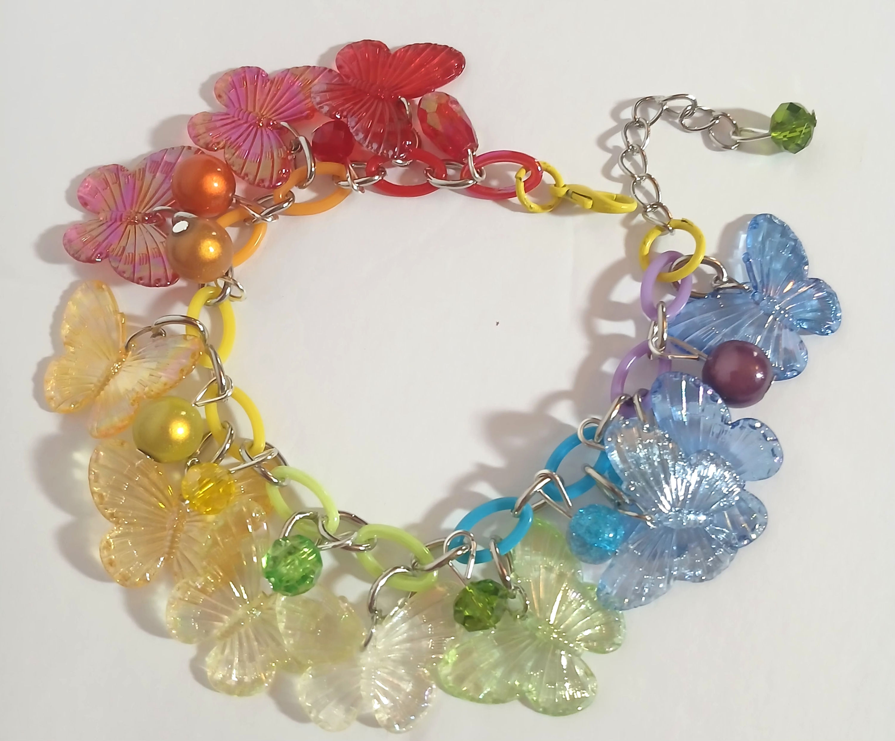 7 inch Charm bracelet. Hand made/Butterflies,rainbow