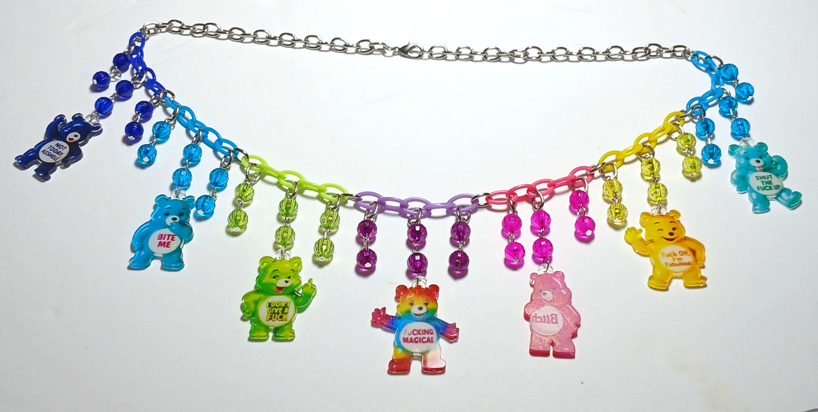 24 inch Swear Bears Charm necklace/Multi colored