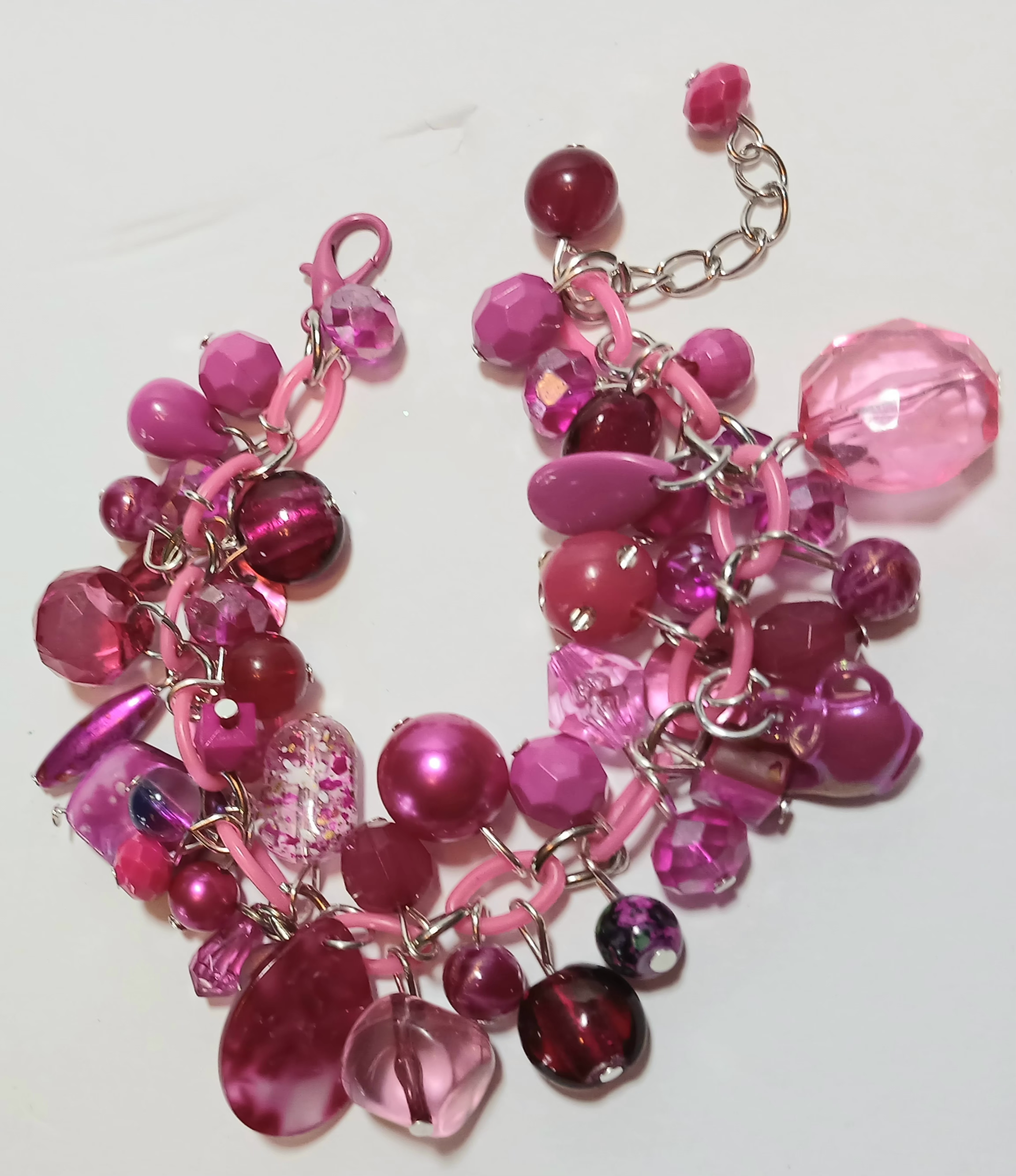 7 inch BEAD SOUP/ Beaded Charm Bracelet-Fuchsia