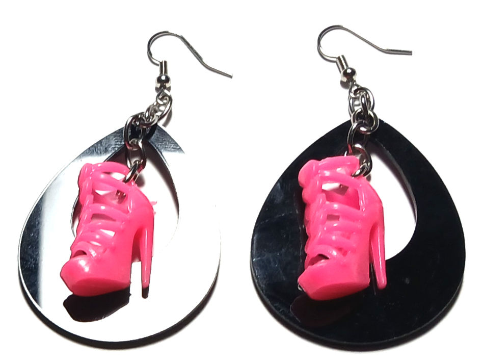 Where did you get those Barbie Shoe Earrings/Black hoops Pink shoes