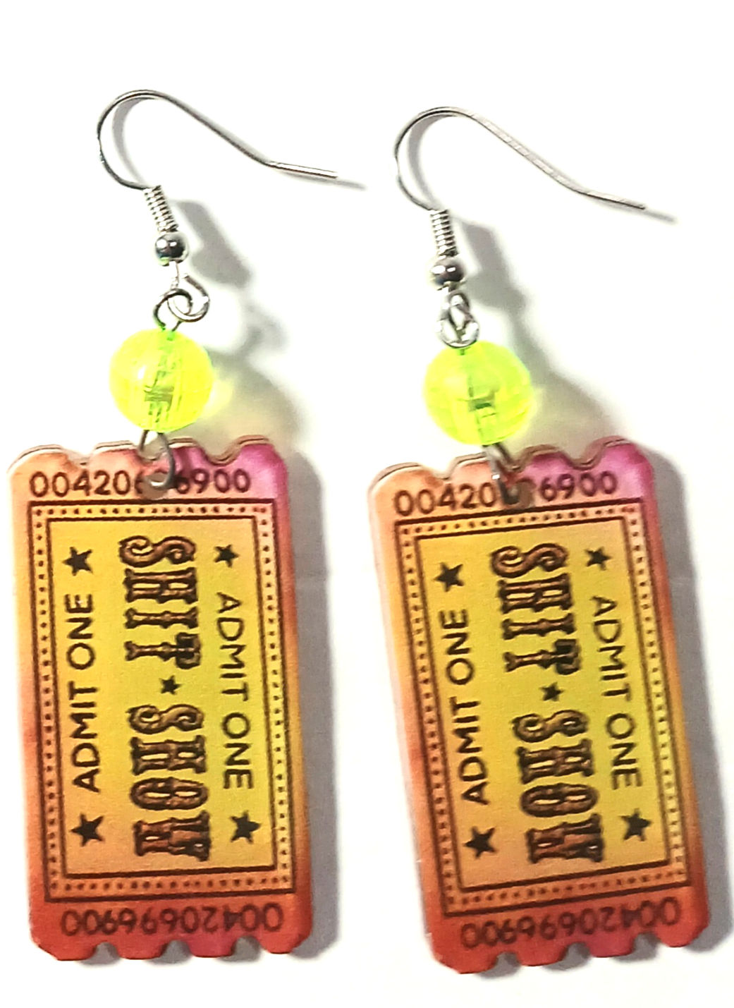 Where did you get those FUN earrings?/ Shit show-neon yellow bead