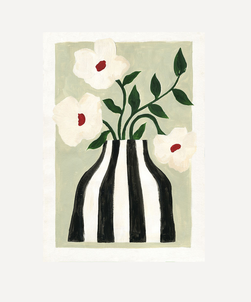 Thumbnail: Striped Vase And White Flowers - Glicée Print