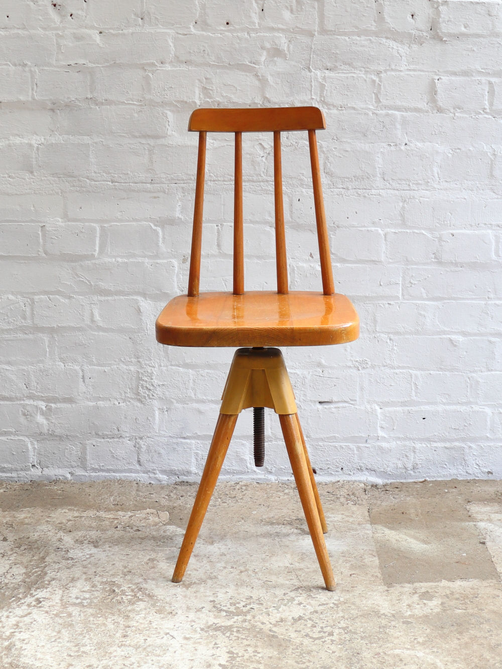 Lovely Czech Vintage Wooden Swivel Chair
