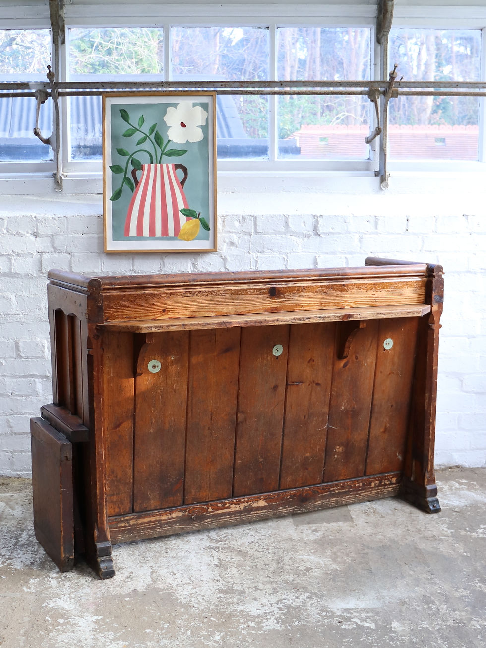 Thumbnail: Beautiful Antique Church Pew With Foldable Seat