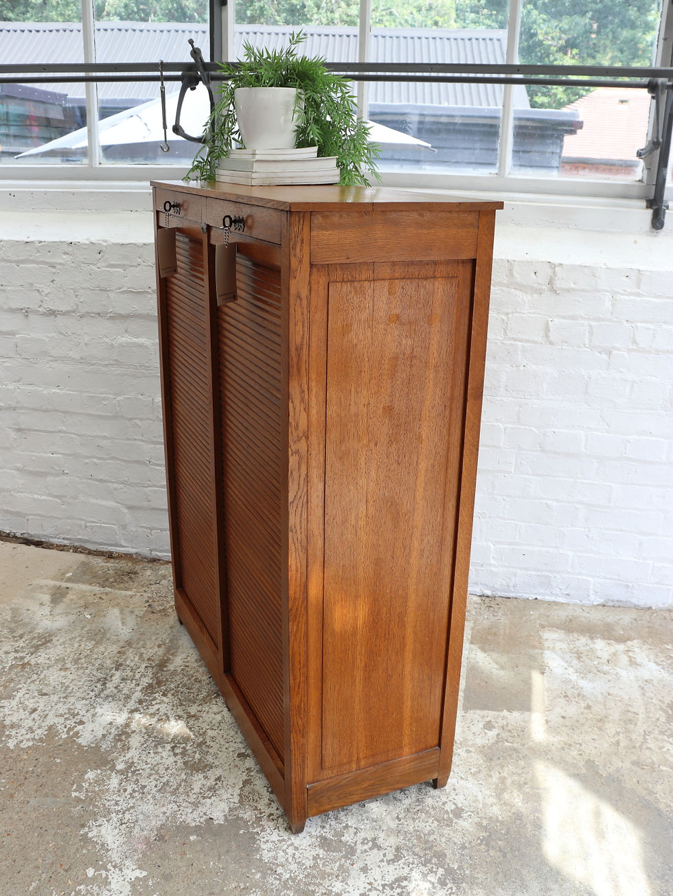 Thumbnail: Beautiful Vintage French Double Tambour Fronted Cabinet