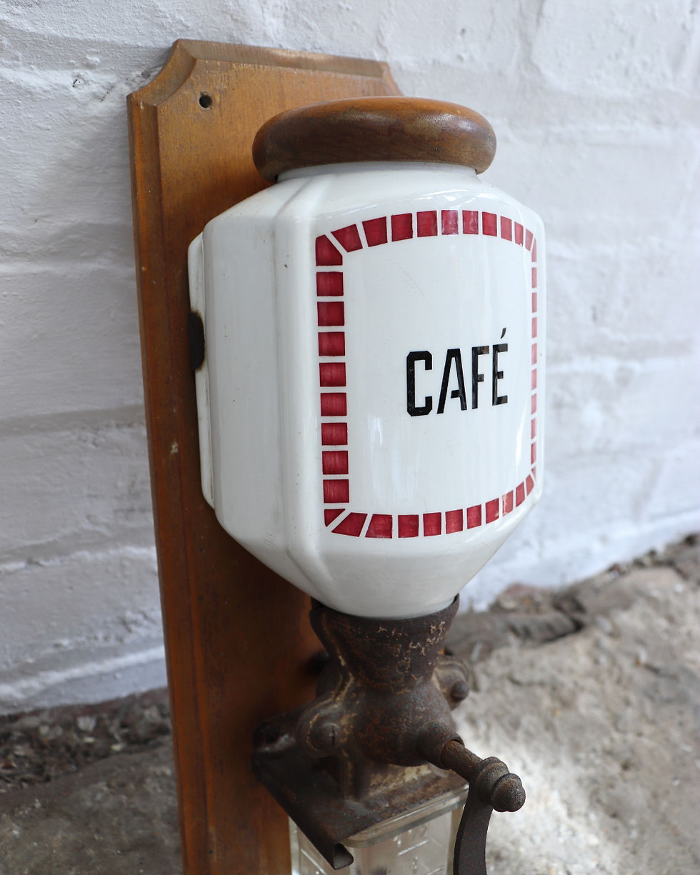 Thumbnail: Lovely Vintage French Wall Mounted Coffee Grinder