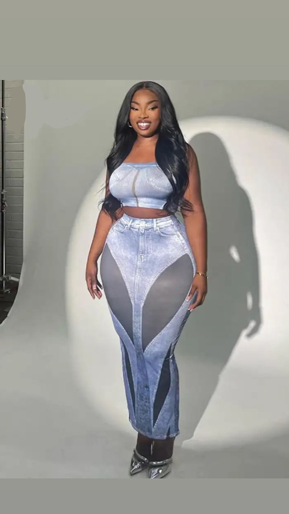 denim print 2 piece set