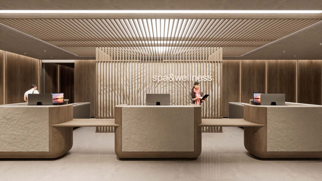 Projekt architektury wnętrz recepcji i lobby w kompleksie SPA i wellness