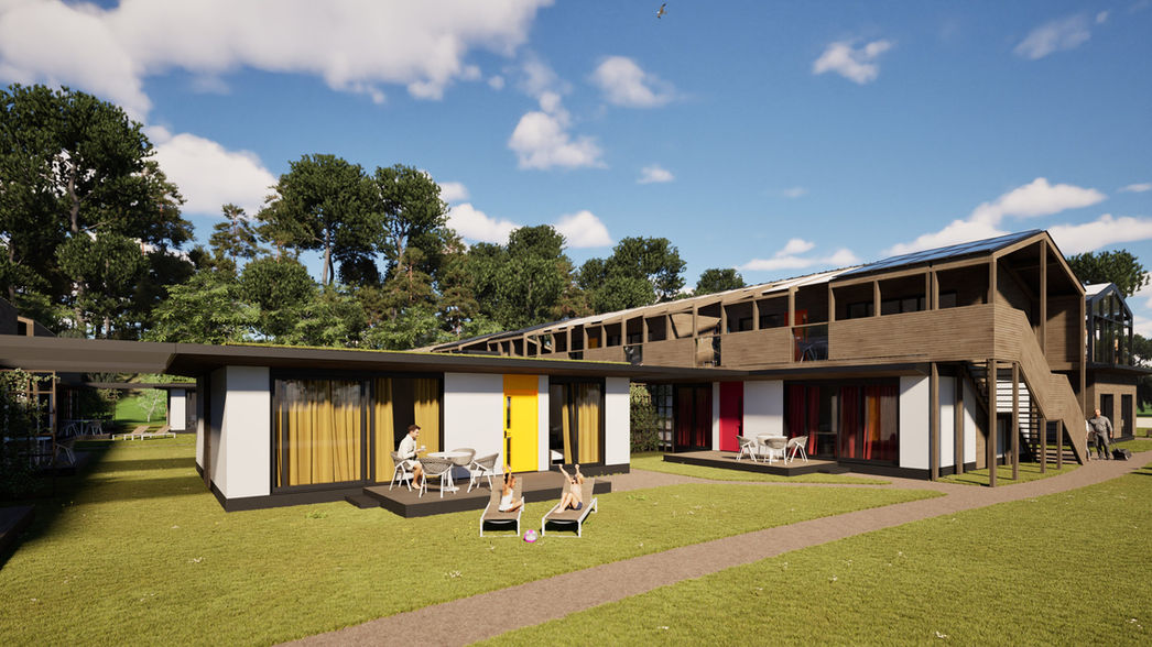 Kompleks budynków modułowych nad morzem