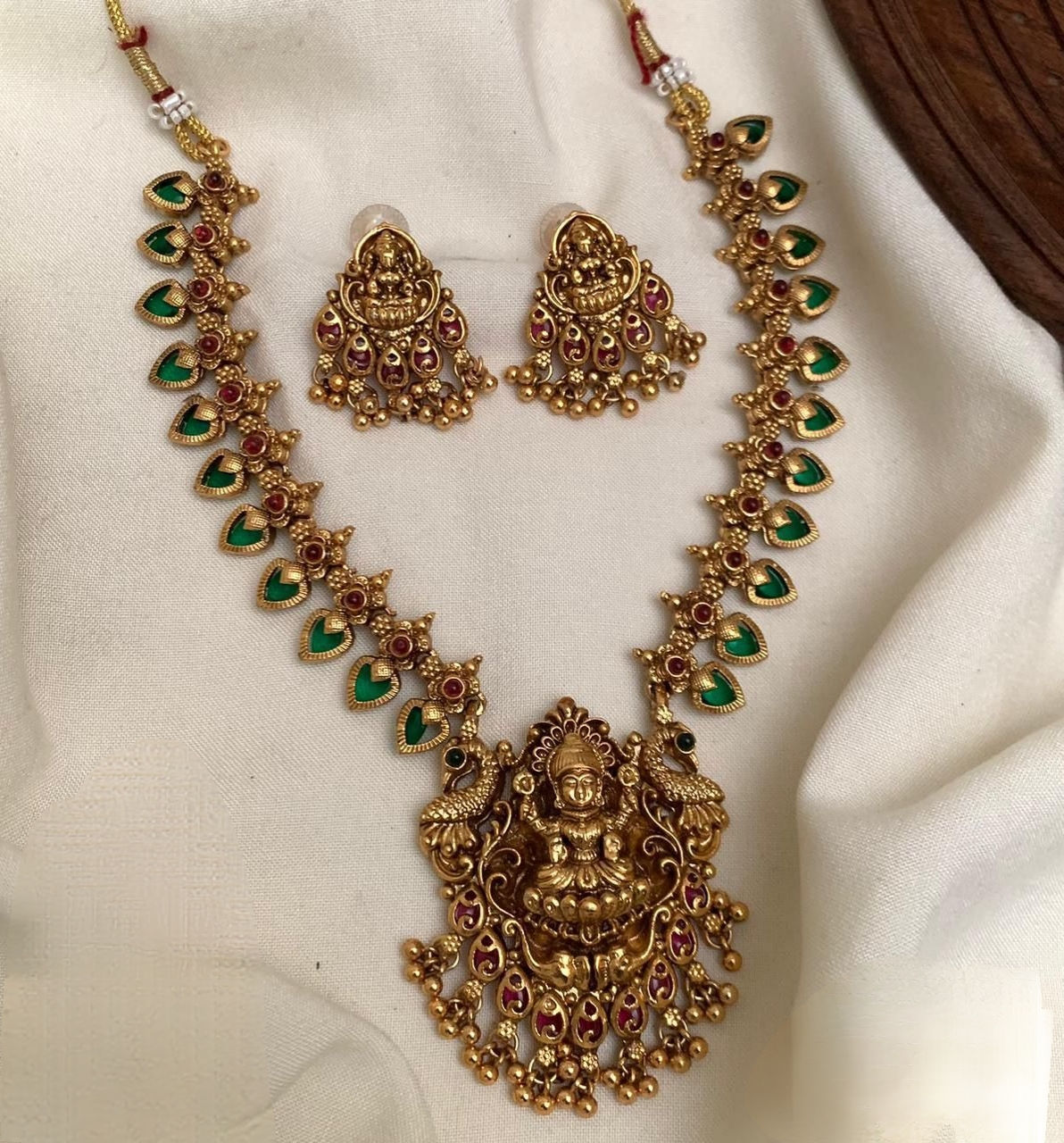 Ornate Temple Peacock & Lakshmi Necklace Set
