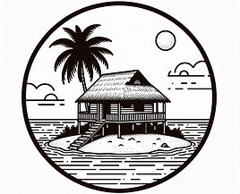 a simple outline of a hut on an island in black and white with visit bacalar.png