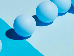 Decorative image of blue shapes with shadows.