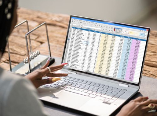 An individual is looking at a spreadsheet on a laptop