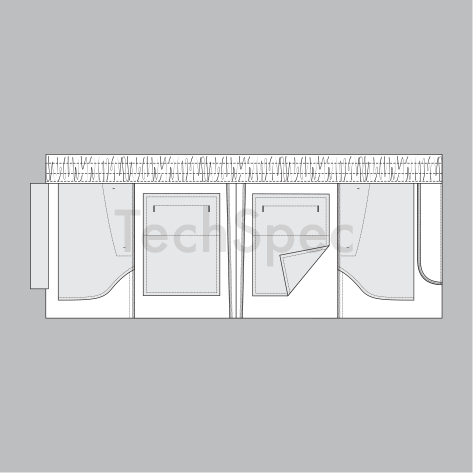 Thumbnail: Mens jogger pants CAD template tailored joggers elastic waistband  internal technical flat