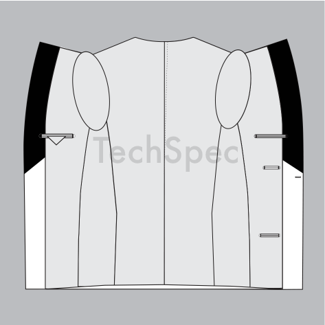 Thumbnail: Mens blazer internal with black satin lapel CAD template panel construction detail technical drawing for tailoring tech pack