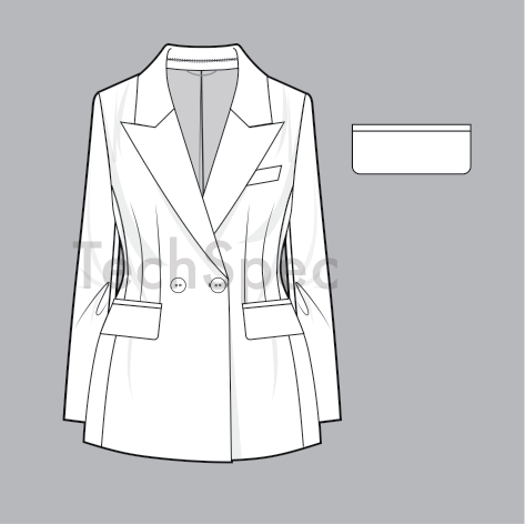 Thumbnail: Women's tailored blazer CAD template double breasted structured fit smart formal jacket technical drawing detail