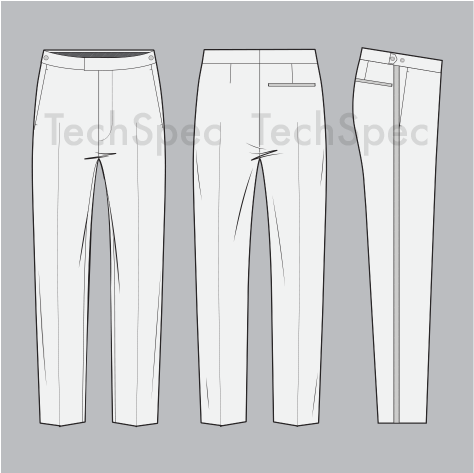 Thumbnail: Men’s trousers CAD template front technical flat clean vector construction for garment tech pack Illustrator