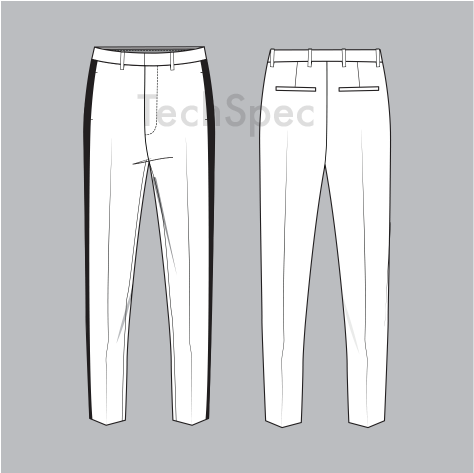Thumbnail: Men’s trousers CAD template front technical flat clean vector construction for garment tech pack Illustrator