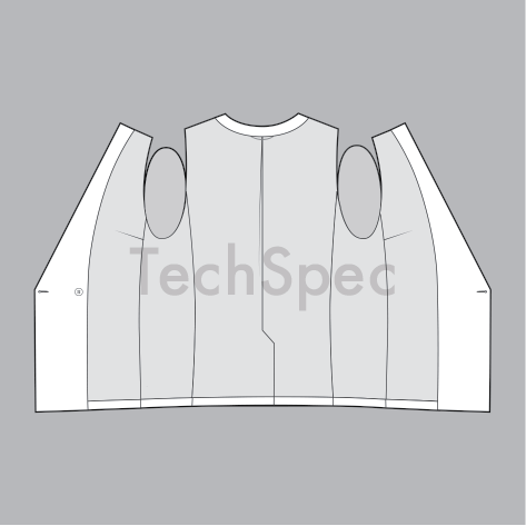 Thumbnail: Women's blazer CAD template internal construction collarless tailored jacket technical drawing