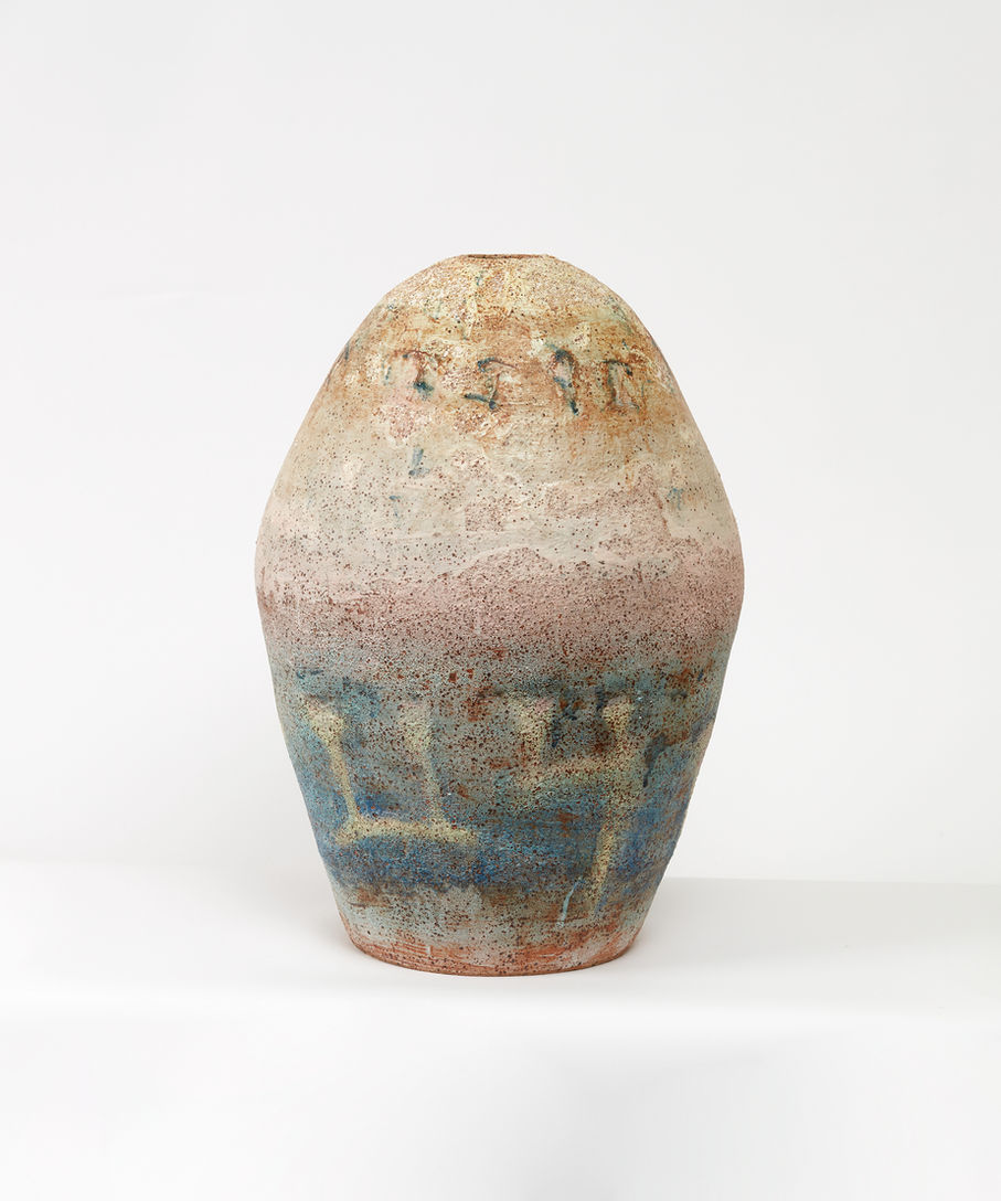 Kate Dorrough, 'Heraldic river vessel' stoneware ceramic with glaze, 55 x 36 x 29 cm, 2023