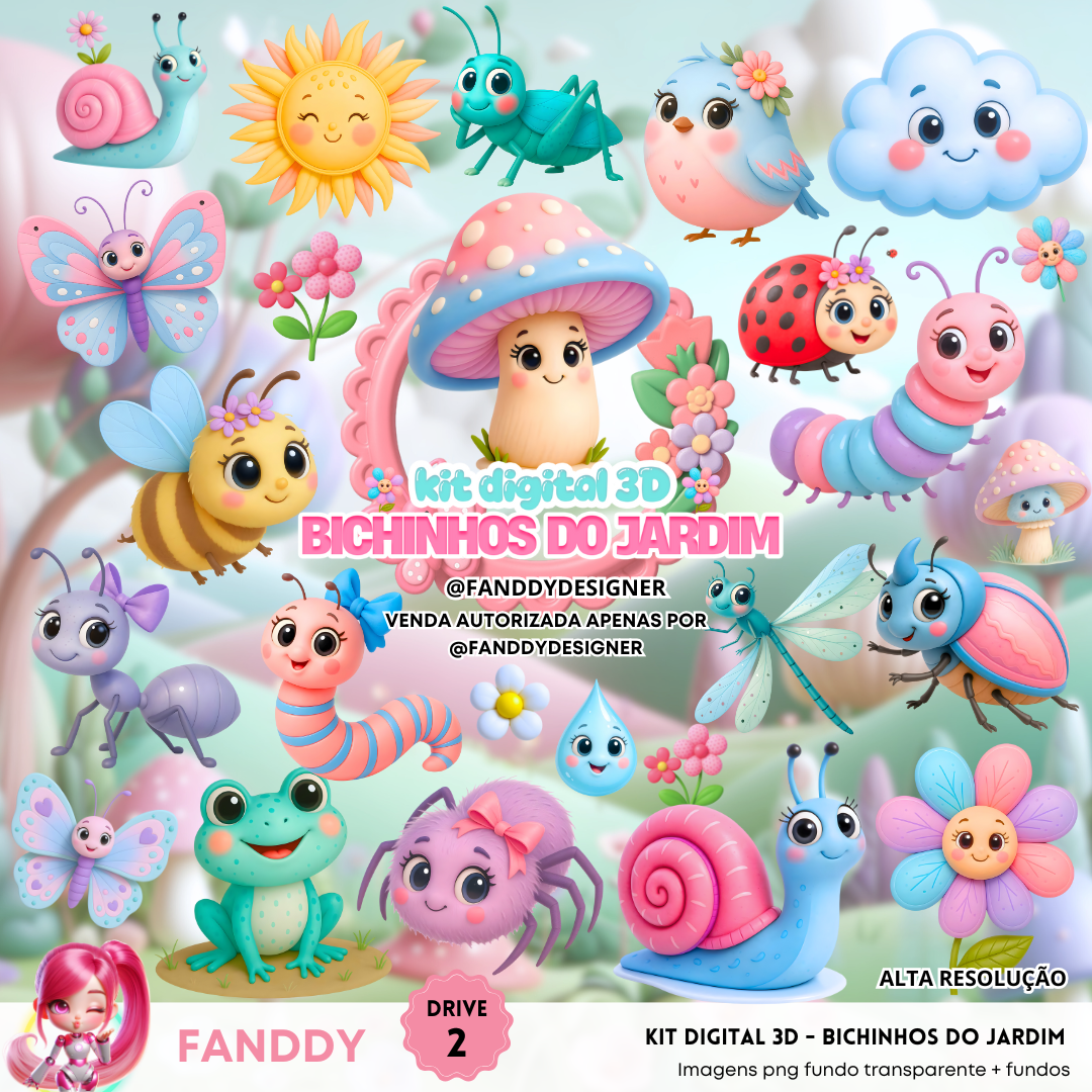 Kit Digital Bichinhos de Jardim 3D
