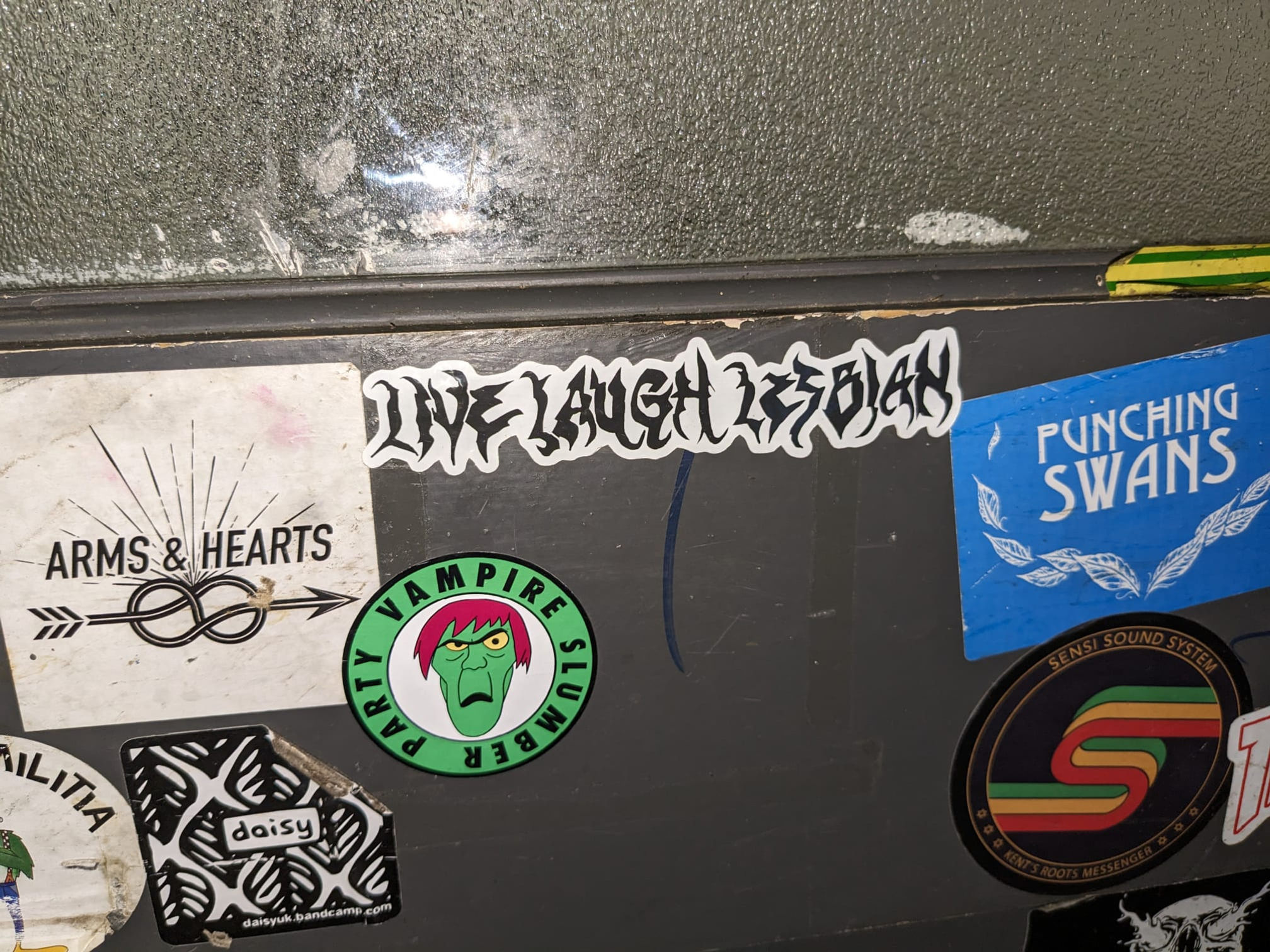 Live Laugh Lesbian metal band text sticker