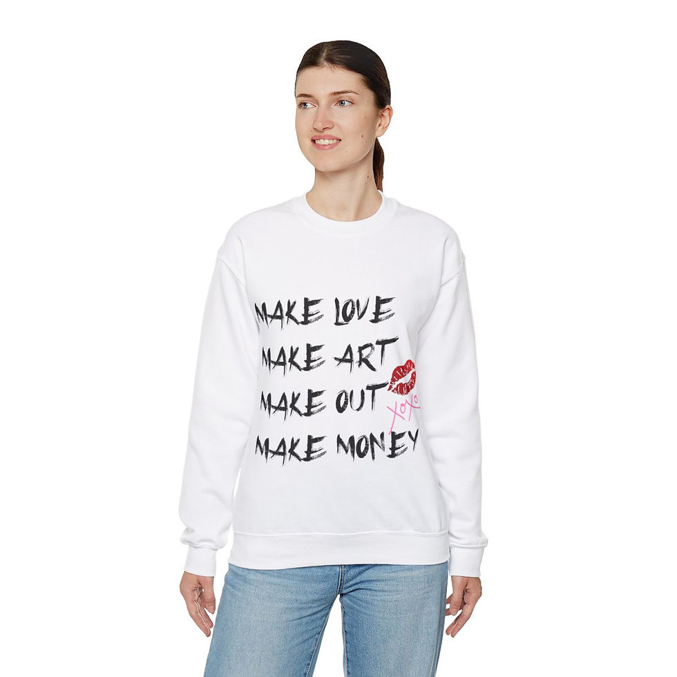 Thumbnail: Make Love, Art, Out, Money Crewneck Sweatshirt