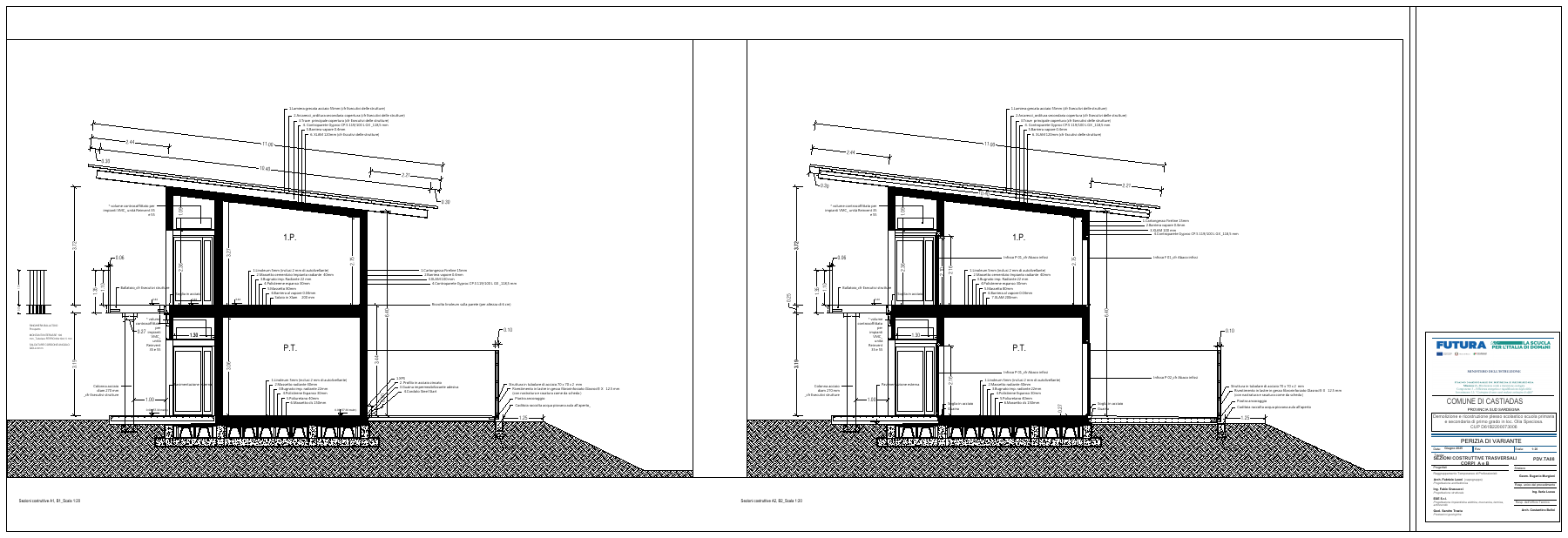 PDV.TA08 · Transverse sections of buildings A and B — 2025 revision · 1:20