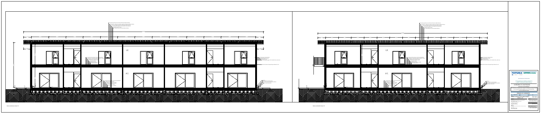 PDV.TA09 · Longitudinal sections of buildings A and B — 2025 revision · 1:20